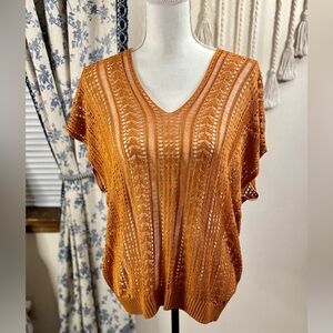 Burnt Orange Open Knit Top